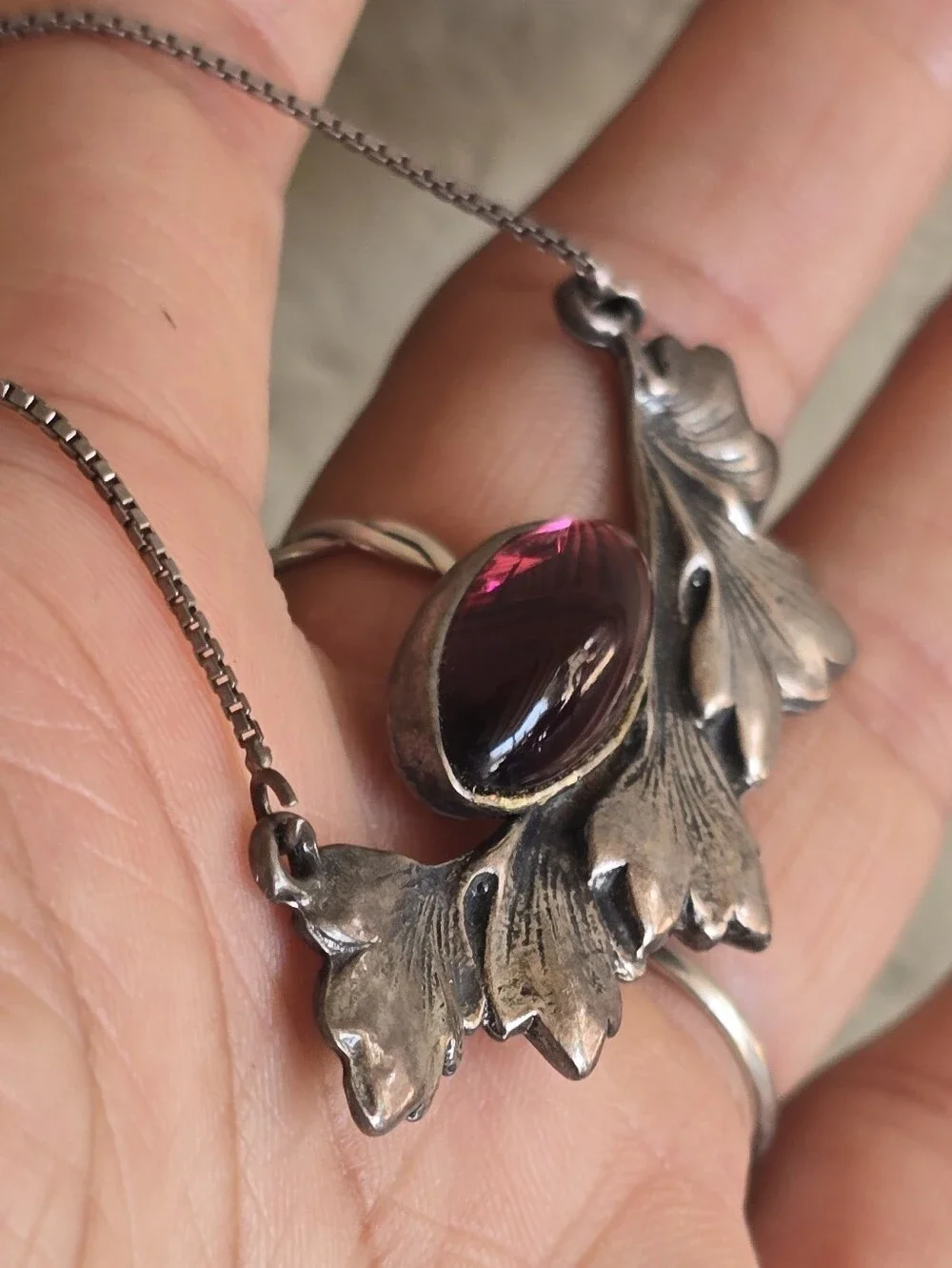 Art Nouveau Arts & Crafts style solid 925 sterling silver marquise amethyst